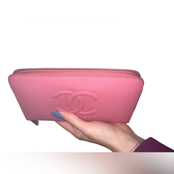 CHANEL EUC RARE PINK TIMELESS CC CAVIAR FULL ZIP LONG WALLET W/ COA CARD - Picture 3 of 13